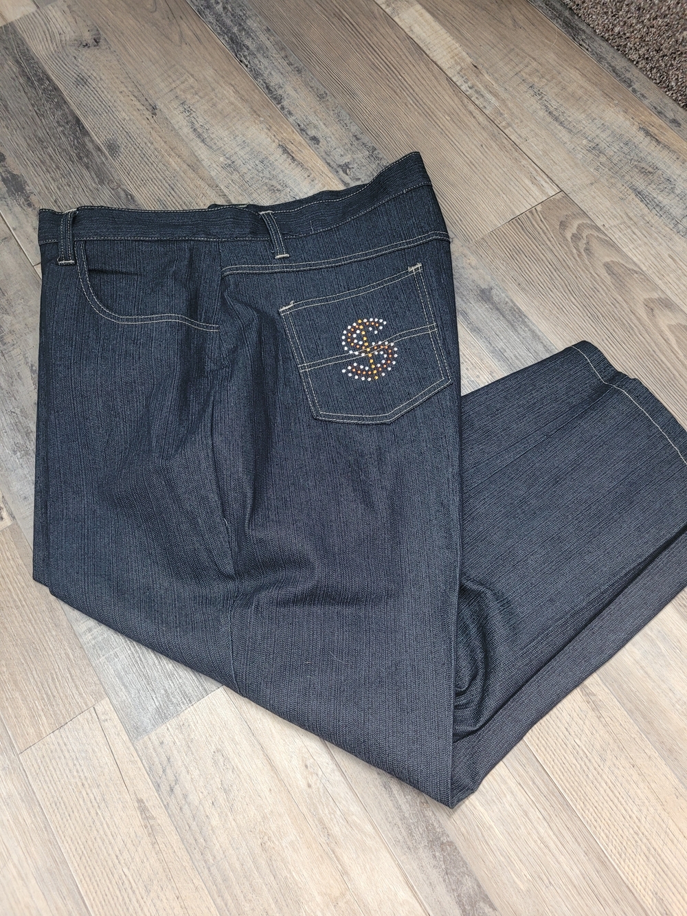 Finejeans Stretch Size 22 Dark Wash Money Rhinestone Bling Cash